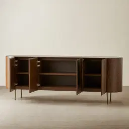 Napa Caramel Oak 4-Door Sideboard - Antique Brass Frame