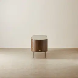 Napa Caramel Oak Entertainment Unit - Antique Brass Frame