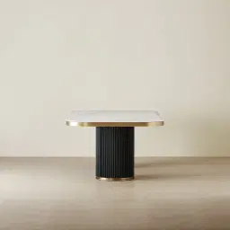 Archie Black Curved Rectangular Dining Table with Statuario White Sintered Stone Top - 240x118cm