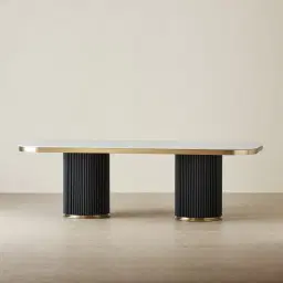 Archie Black Curved Rectangular Dining Table with Statuario White Sintered Stone Top - 240x118cm