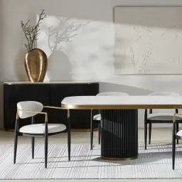 Archie Black Curved Rectangular Dining Table with Statuario White Sintered Stone Top - 240x118cm