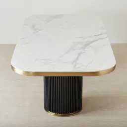 Archie Black Curved Rectangular Dining Table with Statuario White Sintered Stone Top - 240x118cm