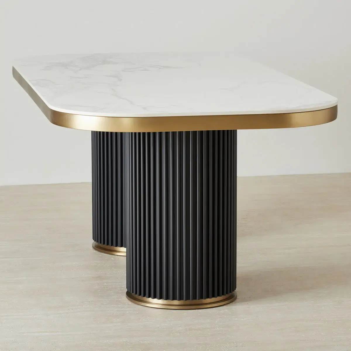 Archie Black Curved Rectangular Dining Table with Statuario White ...