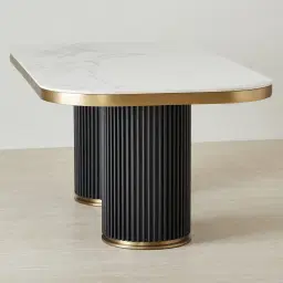 Archie Black Curved Rectangular Dining Table with Statuario White Sintered Stone Top - 200x100cm