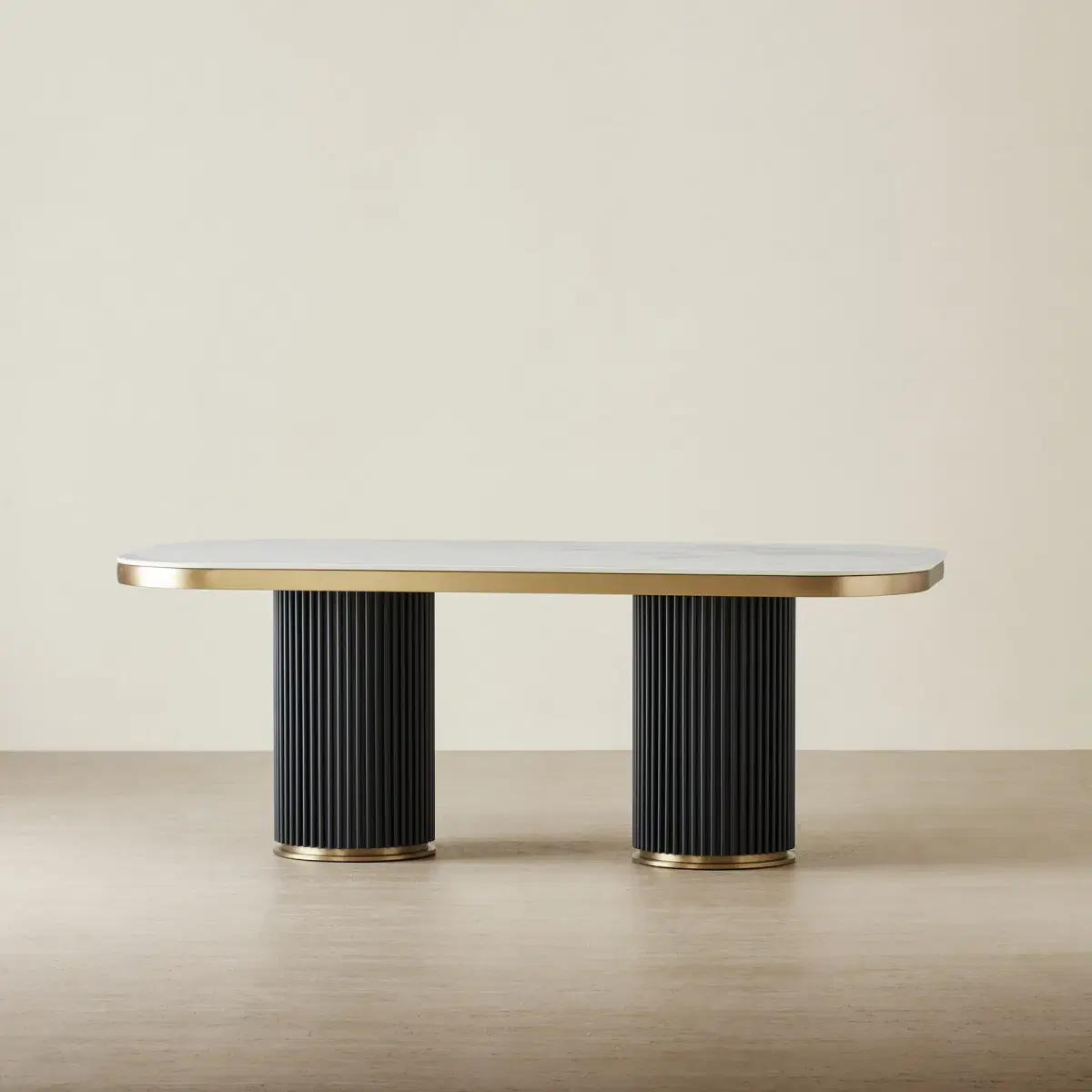 Archie Black Curved Rectangular Dining Table with Statuario White ...