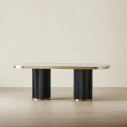 Archie Black Curved Rectangular Dining Table with Statuario White Sintered Stone Top - 200x100cm