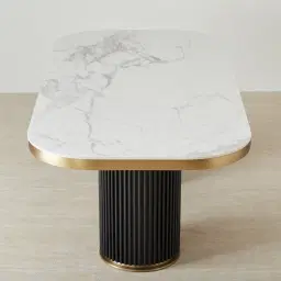 Archie Black Curved Rectangular Dining Table with Statuario White Sintered Stone Top - 200x100cm