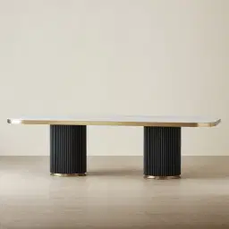 Archie Black Curved Rectangular Dining Table with Statuario White Sintered Stone Top - 268x118cm