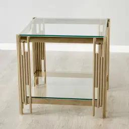 Lindsay Polished Champagne Gold Stainless Steel Side Table