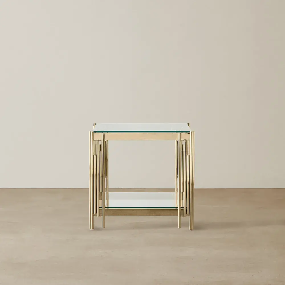 Lindsay Polished Champagne Gold Stainless Steel Side Table