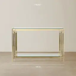 Lindsay Polished Champagne Gold Stainless Steel Console Table
