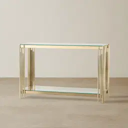 Lindsay Polished Champagne Gold Stainless Steel Console Table