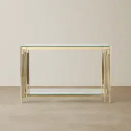Lindsay Polished Champagne Gold Stainless Steel Console Table