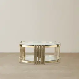 Lindsay Polished Champagne Gold Stainless Steel Round Coffee Table - Clear Glass Top