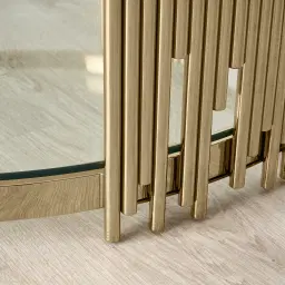 Lindsay Polished Champagne Gold Stainless Steel Round Coffee Table - Clear Glass Top