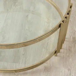 Lindsay Polished Champagne Gold Stainless Steel Round Coffee Table - Clear Glass Top