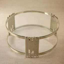 Lindsay Polished Champagne Gold Stainless Steel Round Coffee Table - Clear Glass Top