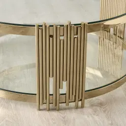 Lindsay Polished Champagne Gold Stainless Steel Round Coffee Table - Clear Glass Top