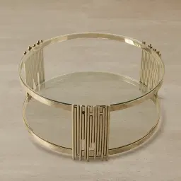 Lindsay Polished Champagne Gold Stainless Steel Round Coffee Table - Clear Glass Top