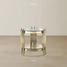 Lindsay Polished Champagne Gold Stainless Steel Round Side Table - Clear Glass Top