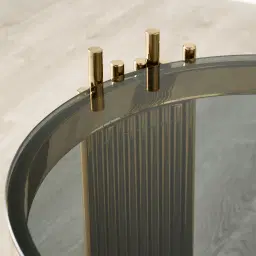 Lindsay Polished Champagne Gold Stainless Steel Round Side Table - Smoke Glass Top