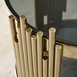 Lindsay Polished Champagne Gold Stainless Steel Round Side Table - Smoke Glass Top