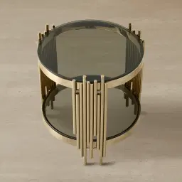 Lindsay Polished Champagne Gold Stainless Steel Round Side Table - Smoke Glass Top