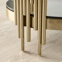 Lindsay Polished Champagne Gold Stainless Steel Round Side Table - Smoke Glass Top