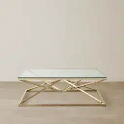 Knox Polished Champagne Gold Coffee Table - Clear Glass Top