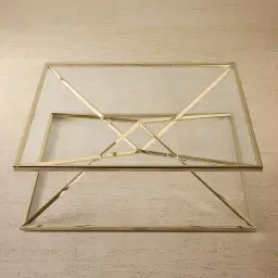 Knox Polished Champagne Gold Coffee Table - Clear Glass Top