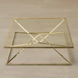 Knox Polished Champagne Gold Coffee Table - Clear Glass Top