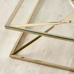 Knox Polished Champagne Gold Coffee Table - Clear Glass Top