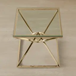 Knox Polished Champagne Gold Side Table - Clear Glass Top