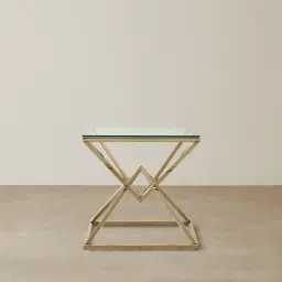 Knox Polished Champagne Gold Side Table - Clear Glass Top