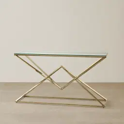 Knox Polished Champagne Gold Console Table - Clear Glass Top