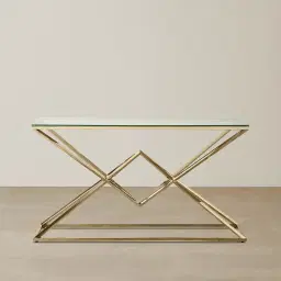 Knox Polished Champagne Gold Console Table - Clear Glass Top