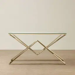 Knox Polished Champagne Gold Console Table - Clear Glass Top