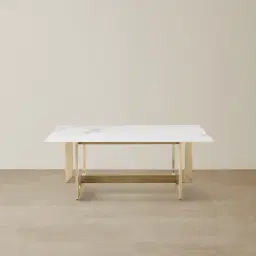 Dianne White Grey-Streaked Sintered Stone Coffee Table - Brushed Champagne Gold Stainless Steel Frame