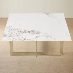 Dianne White Grey-Streaked Sintered Stone Coffee Table - Brushed Champagne Gold Stainless Steel Frame