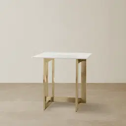 Dianne White Grey-Streaked Sintered Stone Side Table - Brushed Champagne Gold Stainless Steel Frame