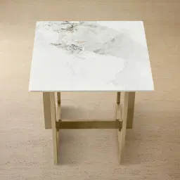 Dianne White Grey-Streaked Sintered Stone Side Table - Brushed Champagne Gold Stainless Steel Frame