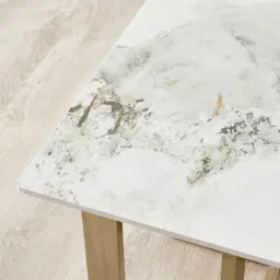 Dianne White Grey-Streaked Sintered Stone Side Table - Brushed Champagne Gold Stainless Steel Frame