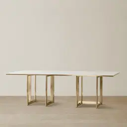 Maia White Sintered Stone Dining Table - Brushed Champagne Gold Stainless Steel Legs 240x120cm