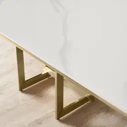 Maia White Sintered Stone Dining Table - Brushed Champagne Gold Stainless Steel Legs 240x120cm