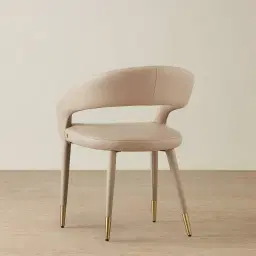 Moulin Sand Beige Vegan Leather Dining Chair - Brushed Gold Legs