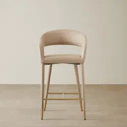 Moulin Sand Beige Vegan Leather 66cm Counter Stool - Brushed Gold Legs
