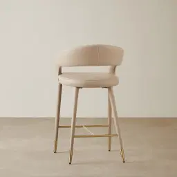 Moulin Sand Beige Vegan Leather 66cm Counter Stool - Brushed Gold Legs
