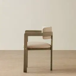 Desmond Sand Beige Vegan Leather Dining Chair - Medium Brown Ash Legs