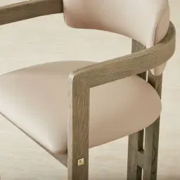 Desmond Sand Beige Vegan Leather Dining Chair - Medium Brown Ash Legs