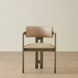 Desmond Sand Beige Vegan Leather Dining Chair - Medium Brown Ash Legs